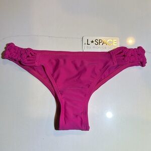 L*Space Bikini Bottom Bitsy Cut Braided Side Hip Pink Rose Small
